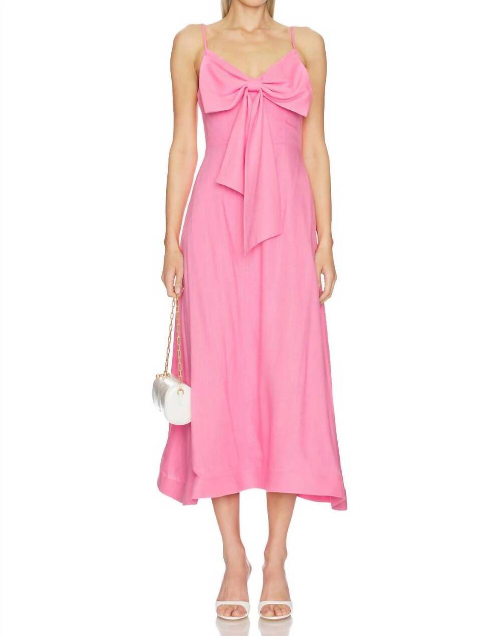 NEW ELLIATT miri vneck bow midi dress in bubblegum